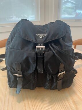 Prada Black Nylon Backpack with Leather Trim